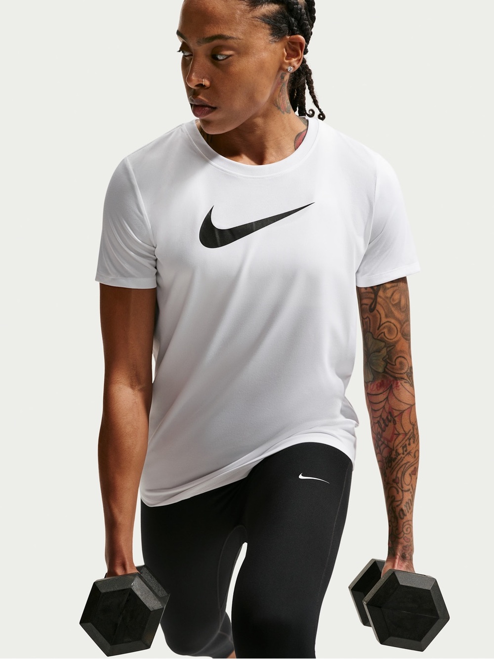 Nike White Performance Dri-FIT Tee with Gray Swoosh
